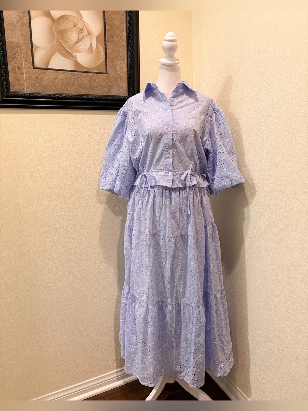 Double D One Size Lilac  Eyelet Button-Front Blouse and Skirt Set  NWOT